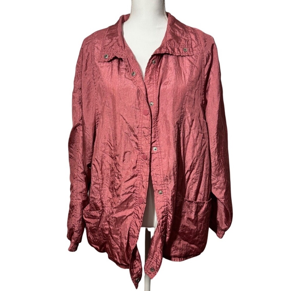 Tudor Court by Haband textured nylon snap button-front pink windbreaker size L‎